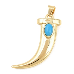 Синтетическая Бирюза Синтетические бирюзовые подвески, латунные подвески в форме волчьих зубов, реальный 18 k позолоченный, долговечный, стойки покрытие, без свинца и без кадмия, 29.5x24x8 мм, отверстие : 4x3.5 мм