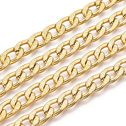 Golden Aluminium Textured Cuban Link Chains, Unwelded, with Spool, Golden, 11.5x7x2mm, about 82.02 Feet(25m)/Roll