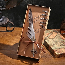 Rosy Brown Feather Quill Pen, Vintage Feather Dip Ink Pen Set, Alloy Pen Stem Writing Quill Pen Calligraphy Pen As Christmas Birthday Gift Set, Rosy Brown, Packing: 28x11.5cm