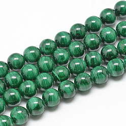 Malachite Natural Malachite Beads Strands, Round, 10mm, Hole: 1mm, about 40pcs/strand, 15.7 inch(39.8cm)