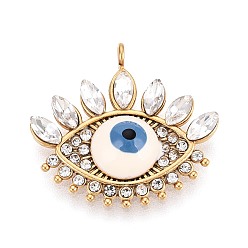 Золотой 303 нержавеющей стальной эмали подвески, Злые чары глаз, со стразами, ионное покрытие (ip), долговечный, золотые, 18.5x19.5x4.5 мм, отверстие : 1.7 мм