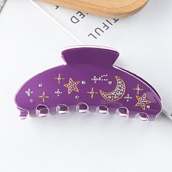 Purple PVC Claw Hair Clips for Women, with Rhinestone, Moon & Star, Purple, 45x97x50mm