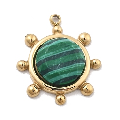 Малахит Синтетические малахитовые ограненные подвески, 304 подвески-солнце из нержавеющей стали, ионное покрытие (ip), реальный 14 k позолоченный, 19.5x17x4.5 мм, отверстие : 1 мм