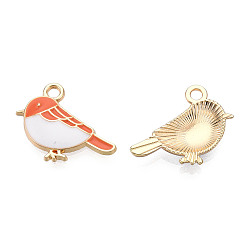 Coral Alloy Charms, with Enamel, Light Gold, Bird, Coral, 15.5x19.5x3mm, Hole: 2mm
