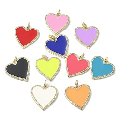 Mixed Color Rack Plating Real 18K Gold Plated Brass Micro Pave Cubic Zirconia Pendants, with Enamel, Long-Lasting Plated, Lead Free & Cadmium Free, Heart, Mixed Color, 31x30.5x2.5mm, Hole: 4.5x3mm