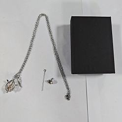 Платина Латунная клетка для бусин каплевидной формы с подвеской в виде крыла из сплава, ожерелья с цепочкой из кабеля, включая воронку, коробка, платина, 23.62 дюйм (60 см)