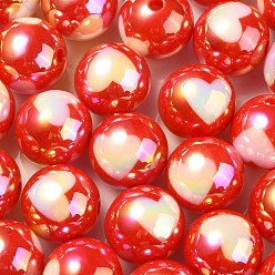 Red UV Plating Rainbow Iridescent Acrylic Beads, Round, Red, 16x15mm, Hole: 3mm