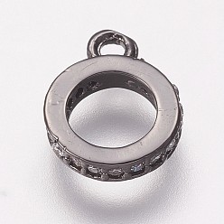 Gunmetal Brass Cubic Zirconia Tube Bails, Loop Bails, Bail Beads, Ring, Clear, Gunmetal, 10x7.5x1.5mm, Hole: 1mm