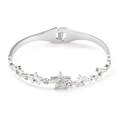 Stainless Steel Color 304 Stainless Steel Bangles, with Polymer Clay Rhinestone, Star, Crystal, Stainless Steel Color, Inner Diameter: 1-7/8x2-3/8 inch(4.75x5.95cm)