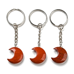Красный Камень Брелки с подвеской в виде луны из натуральной красной яшмы Рейки, с железными кольцами для ключей, 7.8 см