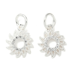 Серебро Латунные микро проложить кубического циркония подвески, солнечные чары, стойки покрытие, долговечный, с целью перехода в кольце, серебряные, 13x10.5x2 мм, отверстие : 4.2 мм