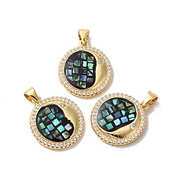 Черный Стойка металлическая латунная микропрофилированная кубическая циркония подвески, с эмалью и ракушкой, долговечный, без свинца и без кадмия, реальный 18 k позолоченный, луна, чёрные, 21x18x3 мм, отверстие : 5x4 мм