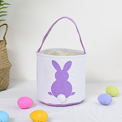 Lilac Cloth Bunny Pattern Baskets with Fluffy Tail, Easter Eggs Hunt Basket, Gift Toys Carry Bucket Tote, Lilac, 230x240mm