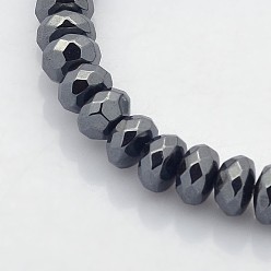 Black Plated Electroplate Non-magnetic Synthetic Hematite Beads Strands, Faceted Rondelle, Black Plated, 8x5mm, Hole: 1mm, about 86pcs/strand, 15.7 inch