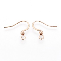 Rose Gold 316 Surgical Stainless Steel French Earring Hooks, with Horizontal Loop, Flat Earring Hooks, Rose Gold, 15.5~16x18.9~19mm, Hole: 2mm, 21 Gauge, Pin: 0.7mm