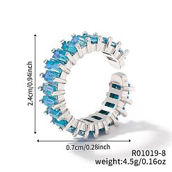 Темно-Голубой Латунные стеклянные манжеты, открытые кольца для женщин, глубокое синее небо