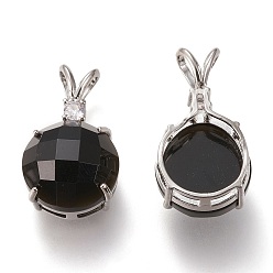 Black Onyx Natural Black Onyx Pendants, with Crystal Rhinestone and Platinum Plated Brass Bails, Faceted, Rabbit, Dyed, 28x16x11mm, Hole: 4x7mm