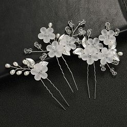 style 2 silver 3 per group U-shaped hairpin with flowers and leaves - bridal wedding hair accessory.