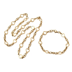 Настоящее золото 18K 304 Набор украшений из браслета и ожерелья из нержавеющей стали с цепочкой в форме сердца, с карабин-лобстерами , ионное покрытие (ip), реальный 18 k позолоченный, 595 мм