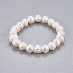 White Natural Pearl Beads Stretch Bracelets, White, 2 inch(5.2cm)