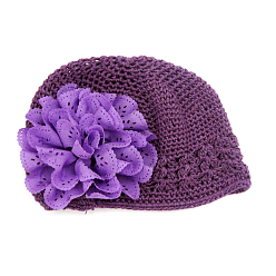 Purple Handmade Crochet Baby Beanie Costume Photography Props, Flower, Purple, 180mm