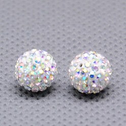 101_Crystal+AB Round Polymer Clay Czech Glass Rhinestone Beads, Pave Disco Ball Beads, 101_Crystal+AB, PP9(1.5~1.6mm), 8mm, Hole: 1mm