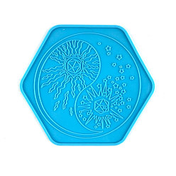 Deep Sky Blue Hexagon Shape Dice Box Molds Food Grade Silicone Molds, for UV Resin, Epoxy Resin Jewelry Making, Deep Sky Blue, 96x108x3mm