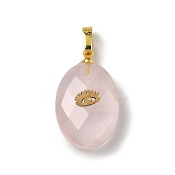 Розовый Кварц Природного розового кварца подвески, овальные граненые подвески золотистого оттенка 304 с петлями из нержавеющей стали и латунными застежками-кнопками, 22~22.5x13~13.5x7~7.3 мм, отверстие : 6x3 мм