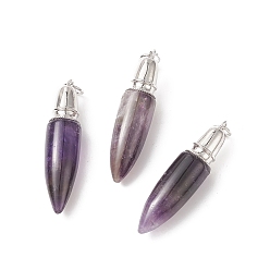 Amethyst Natural Amethyst Big Pendants, with Jump Ring, Bullet Charms with Platinum Plated Brass Findings, 49.5~51x12mm, Hole: 6mm