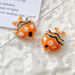 Orange Handmade Porcelain Beads, Fish, Orange, 17x22x7mm, Hole: 1.7mm
