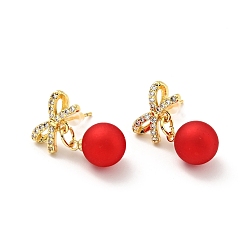 Rouge Boucles d'oreilles pendantes en zircone cubique transparente avec perle en plastique, bijoux en laiton plaqué or pour femme, sans cadmium et sans plomb, rouge, 23.5mm, pin: 0.8 mm