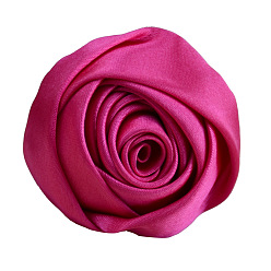Темно-Розовый Атласная ткань ручной работы 3d цветок розы, аксессуары для украшения обуви, шапки, одежды своими руками, темно-розовыми, 5.5 см