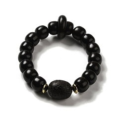 Black Ebony Mala Bead Bracelets, Buddhist Jewelry, Alloy Beads Stretch Bracelets, Barrel, Black, Inner Diameter: 2 inch(5.2cm), Bead: 12x11mm