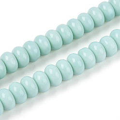 Светло-голубой Непрозрачные с напылением стеклянные бусины, рондель, светло-голубой, 8~8.5x4.5~5 мм, отверстие : 1.2 мм, около 75~77 шт / нитка, 14.96 дюйм (38 см)