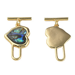 Real 18K Gold Plated Brass Toggle Clasps, with Synthetic Abalone Shell/Paua Shell, Nickel Free, Heart, Real 18K Gold Plated, 34mm, Hole: 1mm