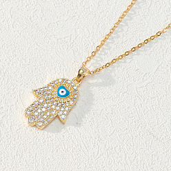 B Stylish Evil Eye Necklace with Diamond Palm Pendant - Minimalist Hamsa Hand Jewelry