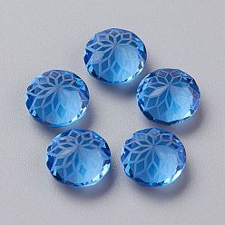 Sapphire K9 Glass Rhinestone Pointed Back Cabochons, Faceted, Diamond, Flower Pattern, Sapphire, 10x6mm