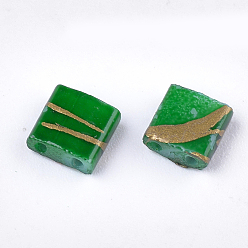 Green 2-Hole Glass Seed Beads, Antique Style, Rectangle, Green, 5x4.5~5.5x2~2.5mm, Hole: 0.5~0.8mm