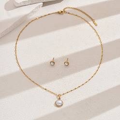 Настоящее золото 18K Элегантный винтажный комплект из полукруглого ожерелья с имитацией жемчуга и сережек-гвоздиков, комплекты украшений из нержавеющей стали для женщин, реальный 18 k позолоченный