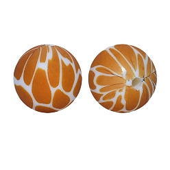Sandy Brown Round with Giraffe Print Pattern Food Grade Silicone Beads, Silicone Teething Beads, Sandy Brown, 15mm