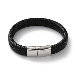 Черный Плетеные браслеты из микрофибры и кожи для мужчин, с 316 хирургической полированной пряжкой из нержавеющей стали, чёрные, 8-1/2 дюйм (21.7 см)