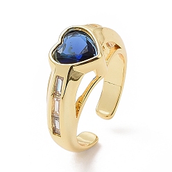 Темно-Синий Кольцо-солитер с кубическим цирконием в форме сердца, манжеты кольца, настоящие позолоченные латунные украшения на день святого валентина, темно-синий, внутренний диаметр: 18 мм