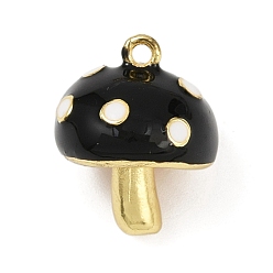 Черный Латунь эмаль подвески, грибное очарование, без свинца и без кадмия, реальный 18 k позолоченный, долговечный, стойки покрытие, чёрные, 17.5x14 мм, отверстие : 1.5 мм
