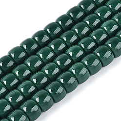 Темно-Зеленый Непрозрачное стекло бисер нитей, баррель, темно-зеленый, 8x6 мм, отверстие : 1.6 мм, около 61~62 шт / нитка, 14.84''~15.16'' (37.7~38.5 см)