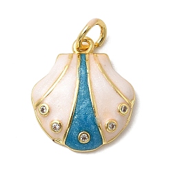 Античный Белый Подвески из латуни микропаве с фианитами и эмалью, формы раковины, долговечный, стойки покрытие, без свинца и без кадмия, с целью перехода в кольце, золотые, старинный белый, 20x17.5x4.5 мм