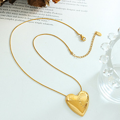 Golden Titanium Steel Heart Pendant Necklaces, Snake Chain Necklace with Lobster Claw Clasp, Golden, 15-3/4 inch(40cm)