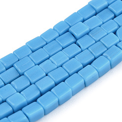 Light Sky Blue Opaque Spray Painted Glass Bead Strands, Rectangle, Light Sky Blue, 2~4.5x3.5~4x3.5~4mm, Hole: 1.2mm, about 105~110pcs/strand, 14.88 inch~15.28 inch(37.8~38.8cm)