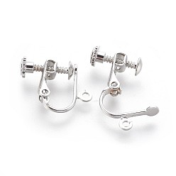 Platinum Racking Plated Brass Clip-on Earring Findings, with Loop, Platinum, 13x16x5mm, Hole: 1.5mm