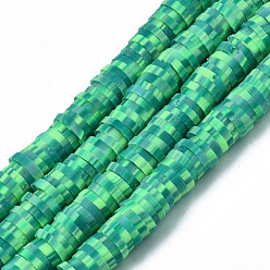 Green Handmade Polymer Clay Beads Strands, for DIY Jewelry Crafts Supplies, Heishi Beads, Disc/Flat Round, Green, 6x0.5~1mm, Hole: 1.8mm, about 290~320pcs/strand, 15.75 inch~16.14 inch(40~41cm)