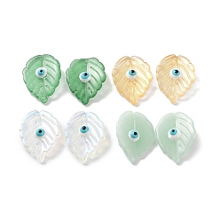 (52) Непрозрачная лаванда Стекло подвеска, с эмалью, лист со злыми глазами обереги, разноцветные, 23~24x17 мм, отверстие : 0.8 мм